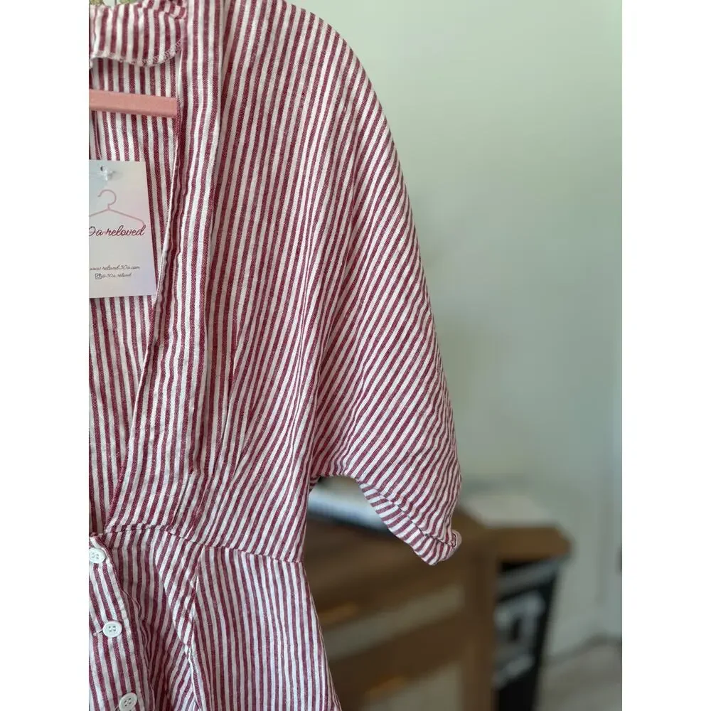 Reformation 100% Linen Striped Cecilia Kimono Mini Dress Red White Womens Size 4 - Picture 6 of 15